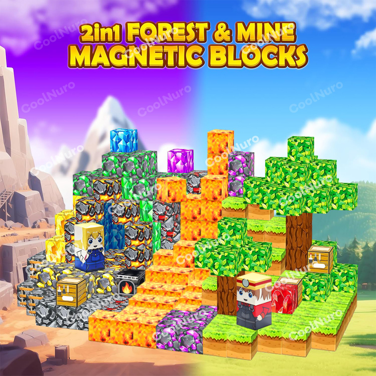 Magnetic Building Block Toy Lava Halloween Scene Set